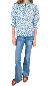 NIMO WITH LOVE BERGAMOT BLUE PANSIES BLOUSE