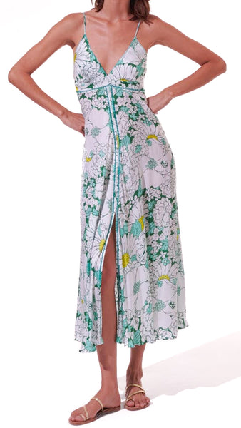 POUPETTE ST BARTH DENISE GREEN 70'S SATIN DRESS