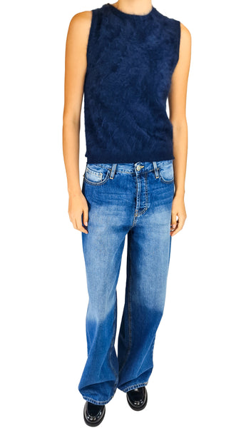 Purotatto brushed cashmere top, navy brushed cashmere top, women's navy cashmere sweater   
Purotatto navy short sleeve top, luxury brushed cashmere crewneck, Italian navy cashmere knitwear    
Soft navy cashmere top, elegant women's cashmere base layer, premium brushed cashmere knit