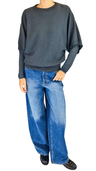 charcoal long sleeve layering top • viscose modal wool base layer • women's fitted long sleeve top • lightweight thermal layer