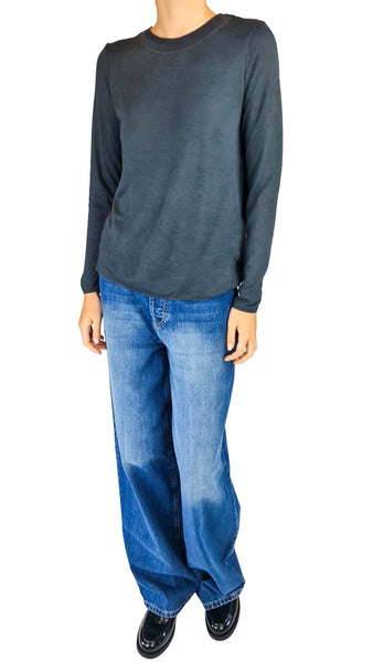 charcoal long sleeve layering top • viscose modal wool base layer • women's fitted long sleeve top • lightweight thermal layer