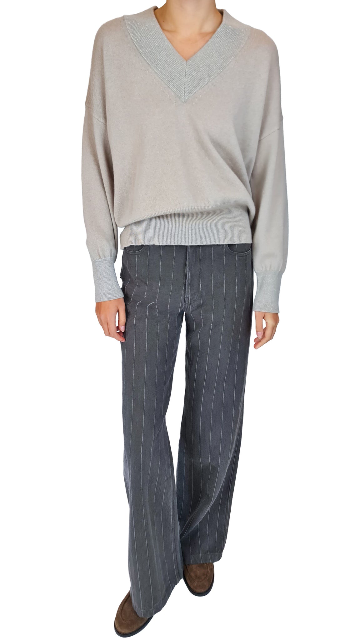 PUROTATTO SABBIA LUREX V-NECK SWEATER