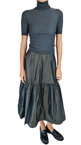 Purotatto mini sequin top, grey sequin knit turtleneck, luxury short-sleeve turtleneck, charcoal embellished knitwear, Italian designer sequin top
high-end evening knitwear, subtle sequin sweater, luxury women's short-sleeve knit, designer evening top for women, quiet luxury sparkle top