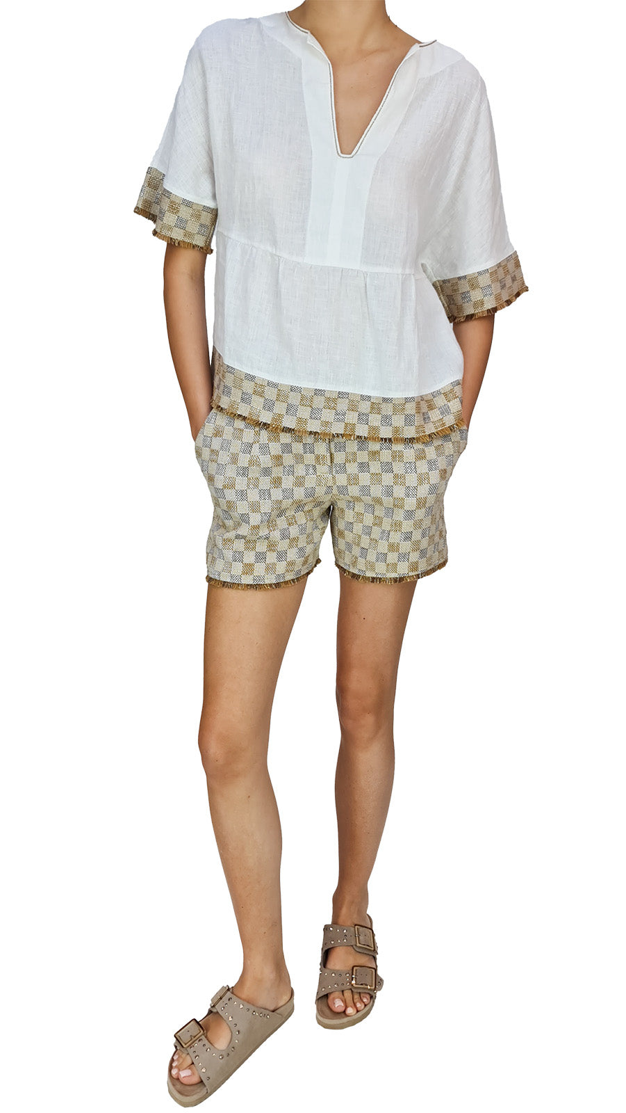 SHORTS PUROTATTO A QUADRI IN LUREX