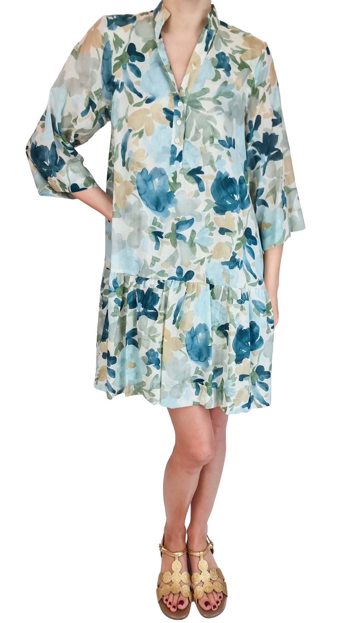 ROSSO35 COTTON PRINT LONG SLV DRESS