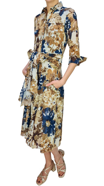 ROSSO35 TOBACCO FLORAL DRESS