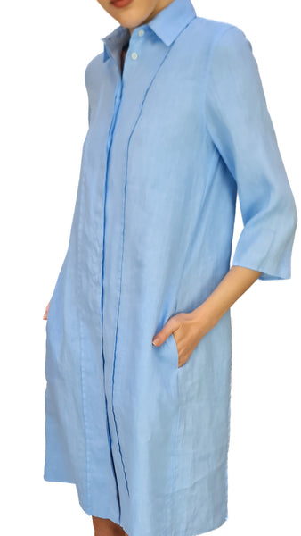 ROSSO35 SKY BLUE LINEN DRESS