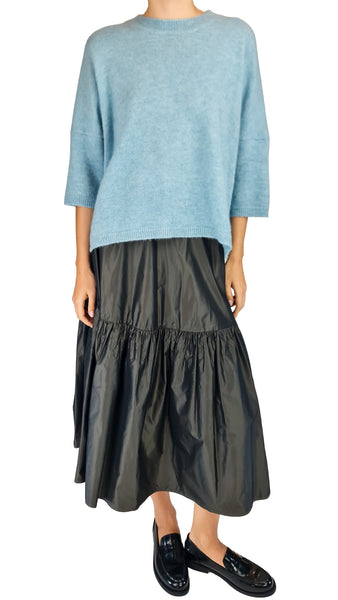 Rosso35 sky blue knit, luxury oversized mohair sweater, Italian designer blue jumper, women's relaxed crewneck knitwear, light blue luxury sweater
high-end sky blue pullover, luxury short sleeve oversized knit, Italian fine knit sweater, elevated casual knitwear, designer powder blue jumper