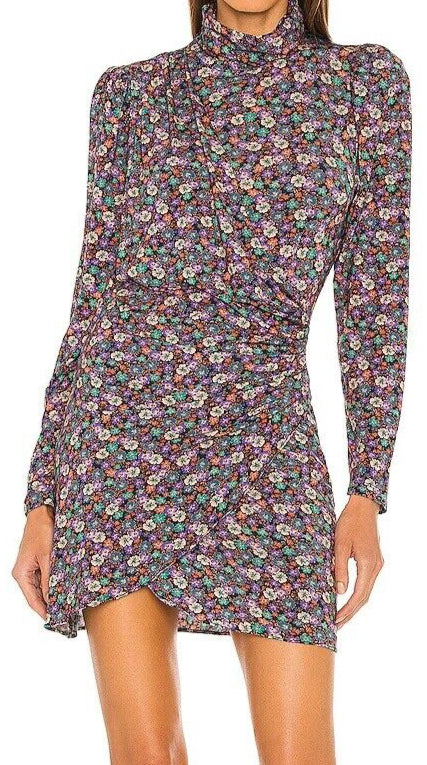 Woman wearing a floral dress on a white background