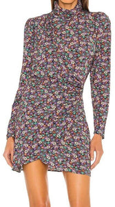 Woman wearing a floral dress on a white background