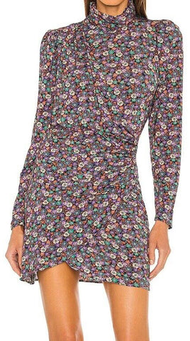 Woman wearing a floral dress on a white background