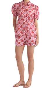 sweet Saloni linen shorts in red and beige starfish print