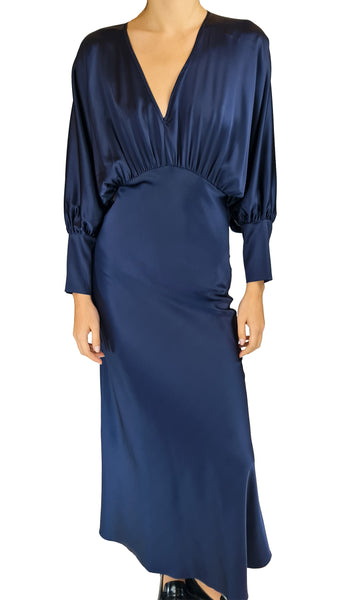 silk95five Navy Silk Stretch Maxi Dress | Luxury Evening Gown