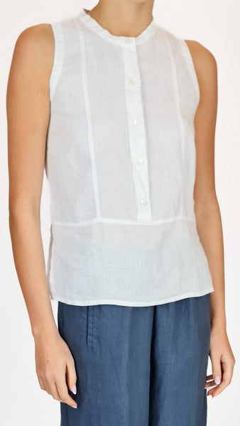 ROSSO35 WHITE SLEEVELESS LINEN TOP