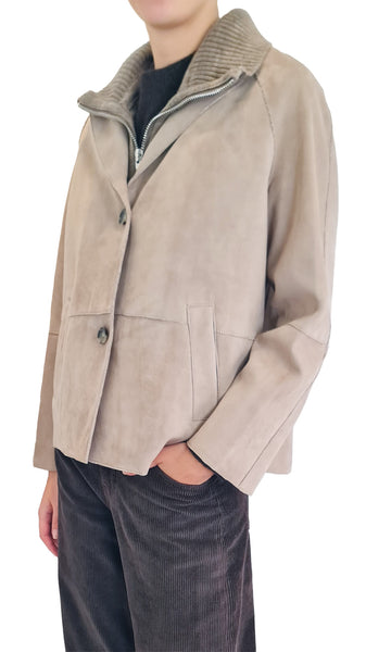 Discover The Jackie Leathers Sole Beige Suede Jacket. Italian beige suede coat featuring a two-button closure and a detachable ribbed zip-up collar. Shop now!
* The Jackie Leathers Sole beige suede jacket
* The Jackie Leathers suede jacket detachable collar
* Women's beige suede jacket with zip insert
* Luxury Italian beige suede jacket women
* Suede jacket with removable collar layer
* Short beige suede button jacket
* Designer beige suede outerwear women
* Soft taupe suede boxy jacket