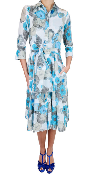 ROSSO35 TURQUOISE FLORAL DRESS