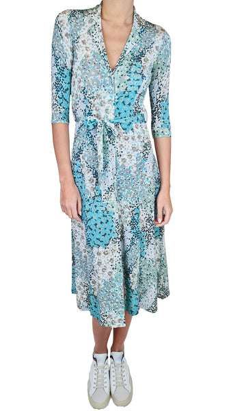 ROSSO35 TURQUOISE FLOWER VISCOSE PRINT DRESS